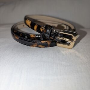 Ann Taylor Leopard Pattern Belt with Gold Buckle